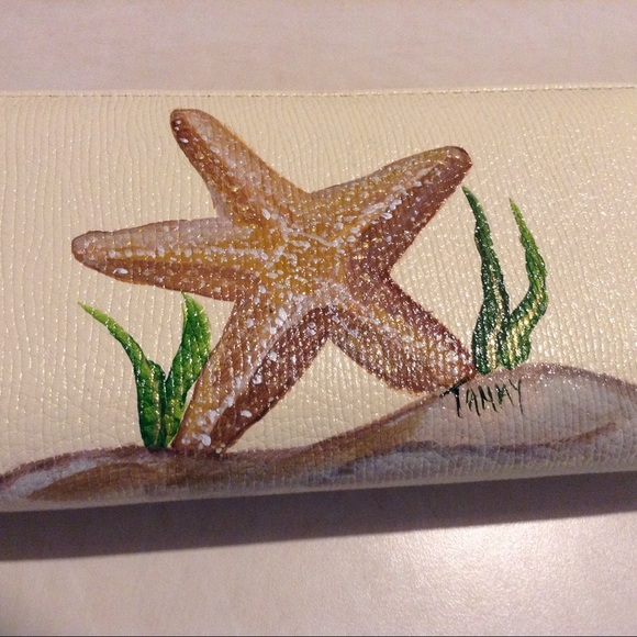 Handbags - Handpainted Starfish faux leather wallet, new.